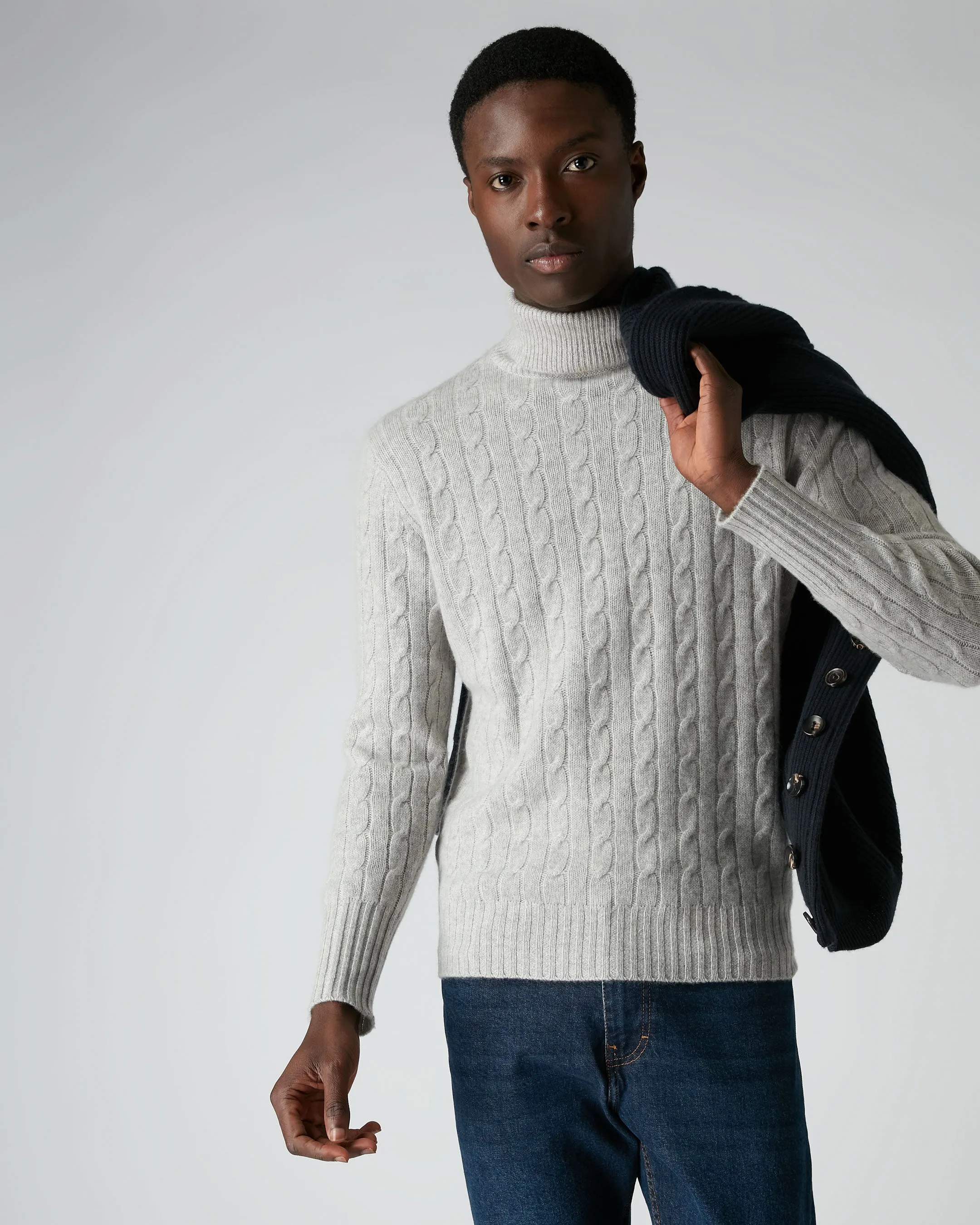 007 Cable Roll Neck Cashmere Jumper Fumo Grey