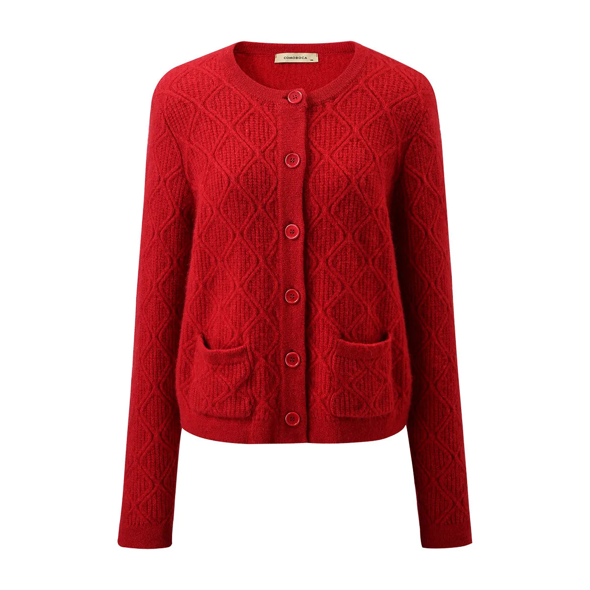 100% Cashmere Diamond Knit Button-Up Cardigan