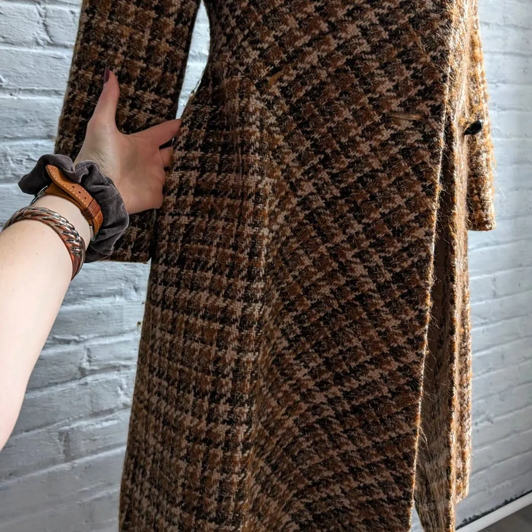 70s Vintage Penny Lane Wool Fur Coat Groovy Plaid Minimal Trench Afghan Jacket