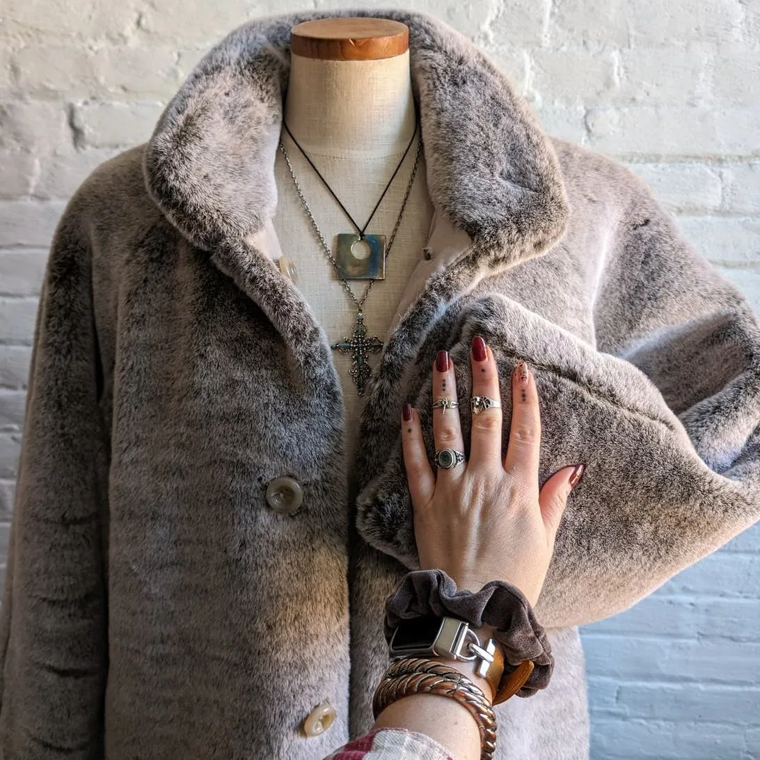 90s Vintage Chic Minimalist Vegan Fur Coat Mob Wife Plush Boho Penny Lane Jacket