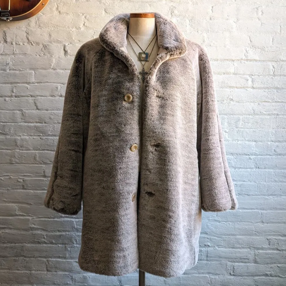 90s Vintage Chic Minimalist Vegan Fur Coat Mob Wife Plush Boho Penny Lane Jacket