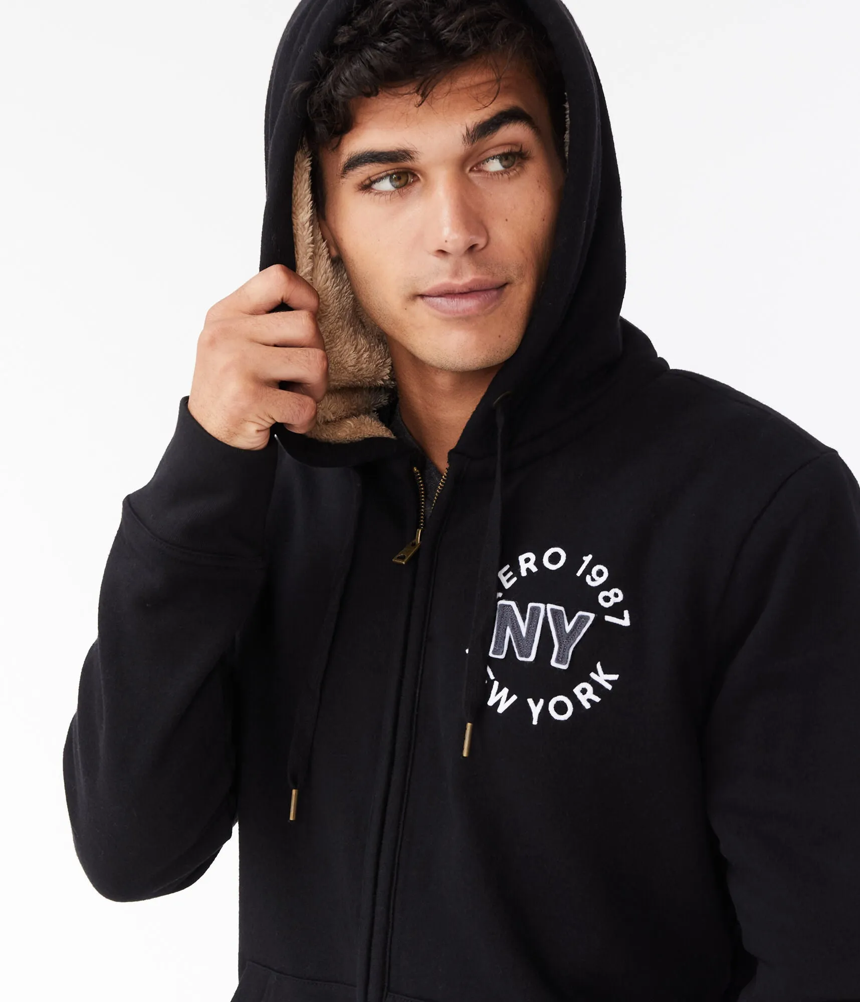 Aeropostale Aero 1987 NY Sherpa-Lined Full-Zip Hoodie