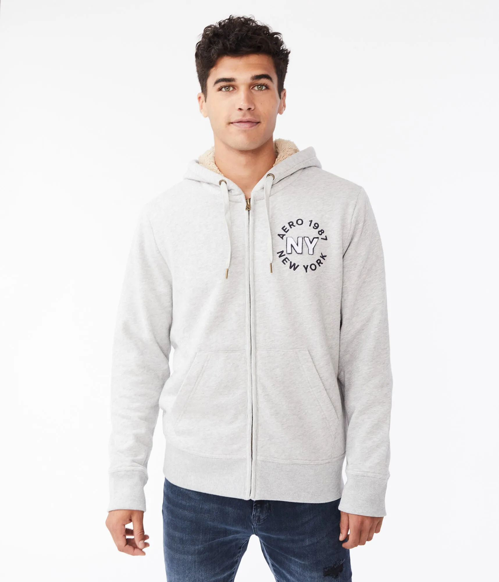 Aeropostale Aero 1987 NY Sherpa-Lined Full-Zip Hoodie