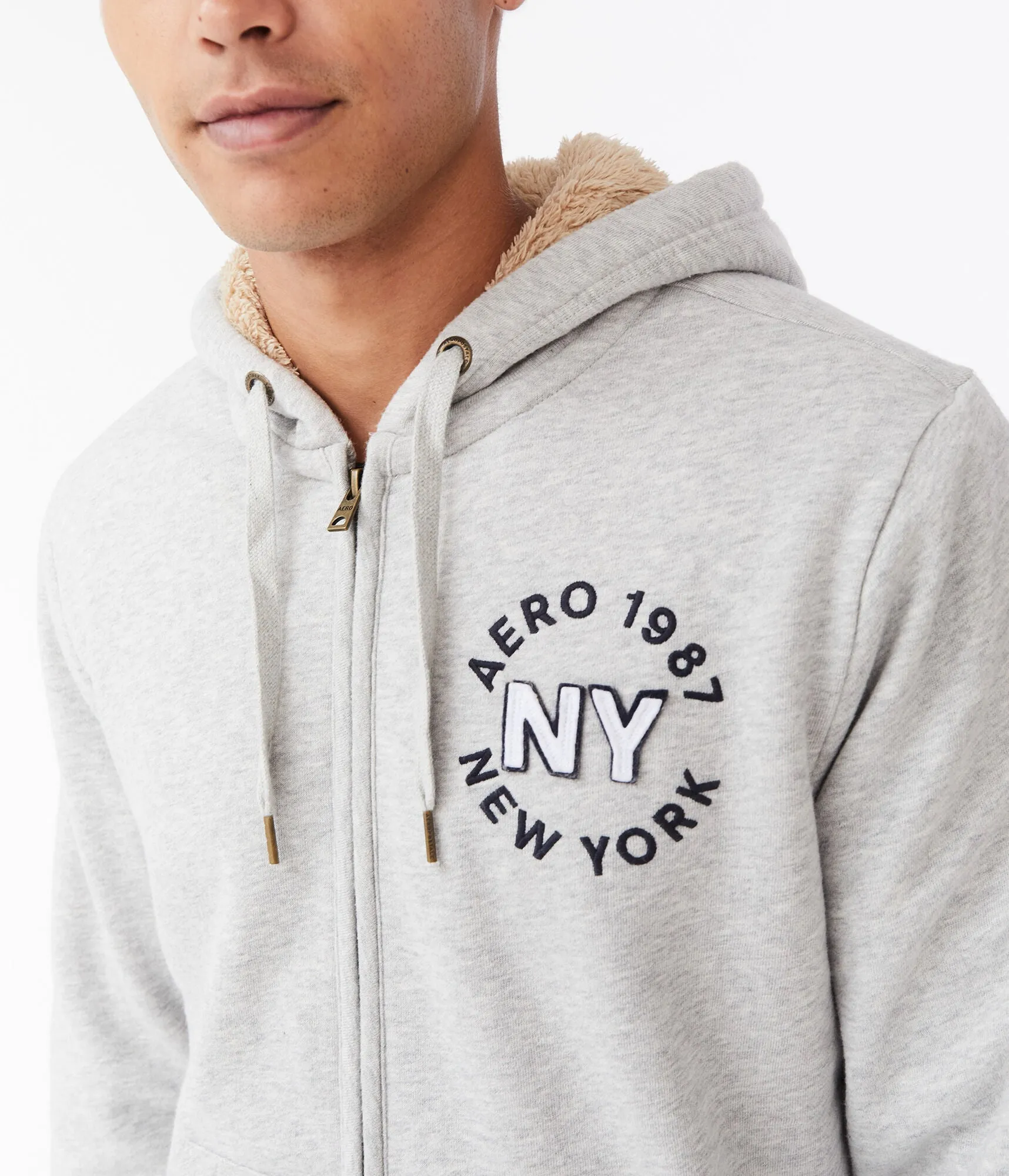 Aeropostale Aero 1987 NY Sherpa-Lined Full-Zip Hoodie