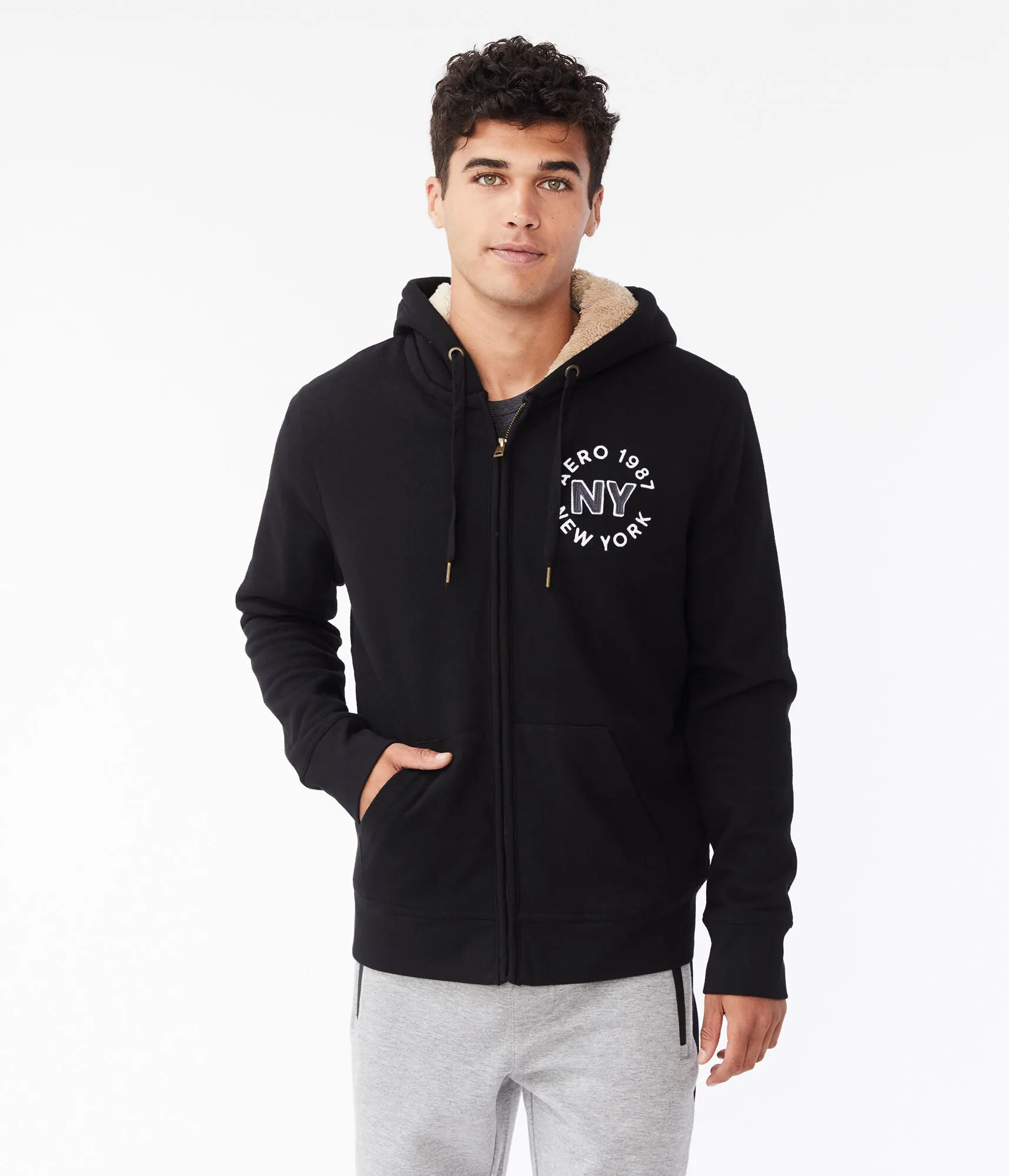 Aeropostale Aero 1987 NY Sherpa-Lined Full-Zip Hoodie