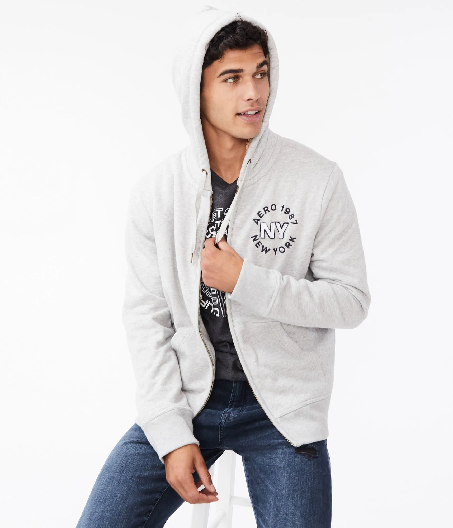 Aeropostale Aero 1987 NY Sherpa-Lined Full-Zip Hoodie