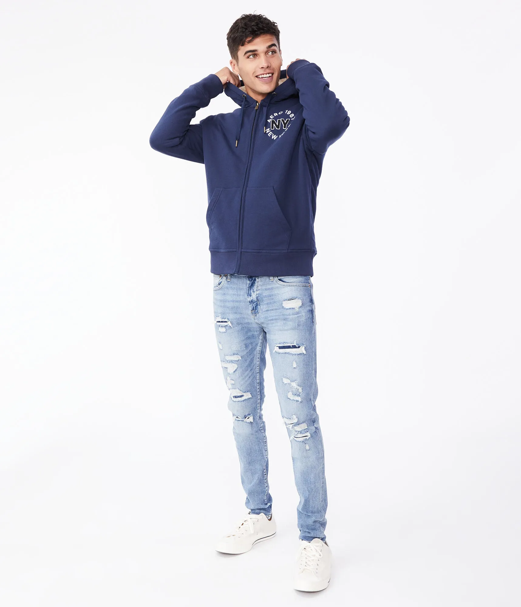 Aeropostale Aero 1987 NY Sherpa-Lined Full-Zip Hoodie