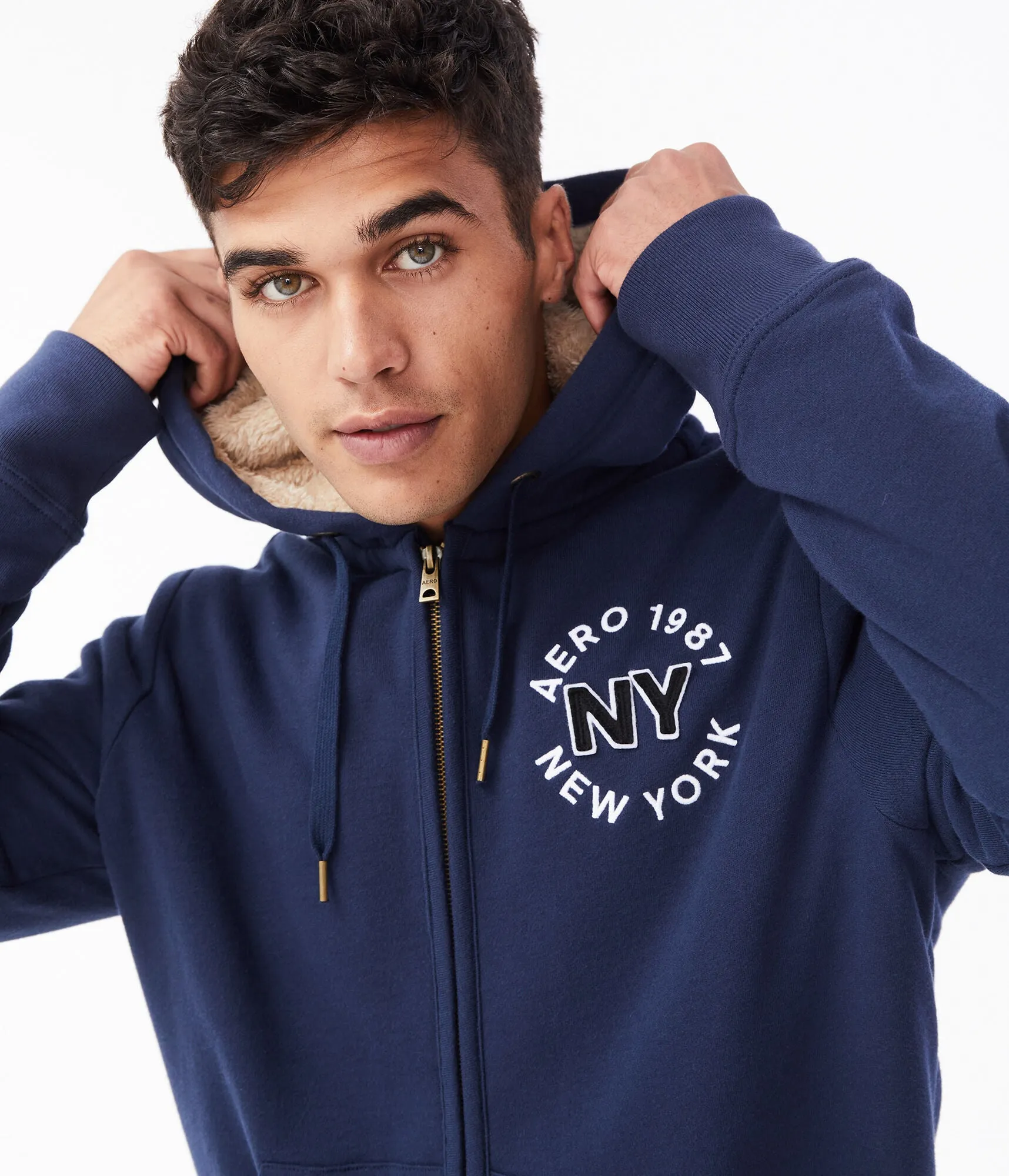 Aeropostale Aero 1987 NY Sherpa-Lined Full-Zip Hoodie