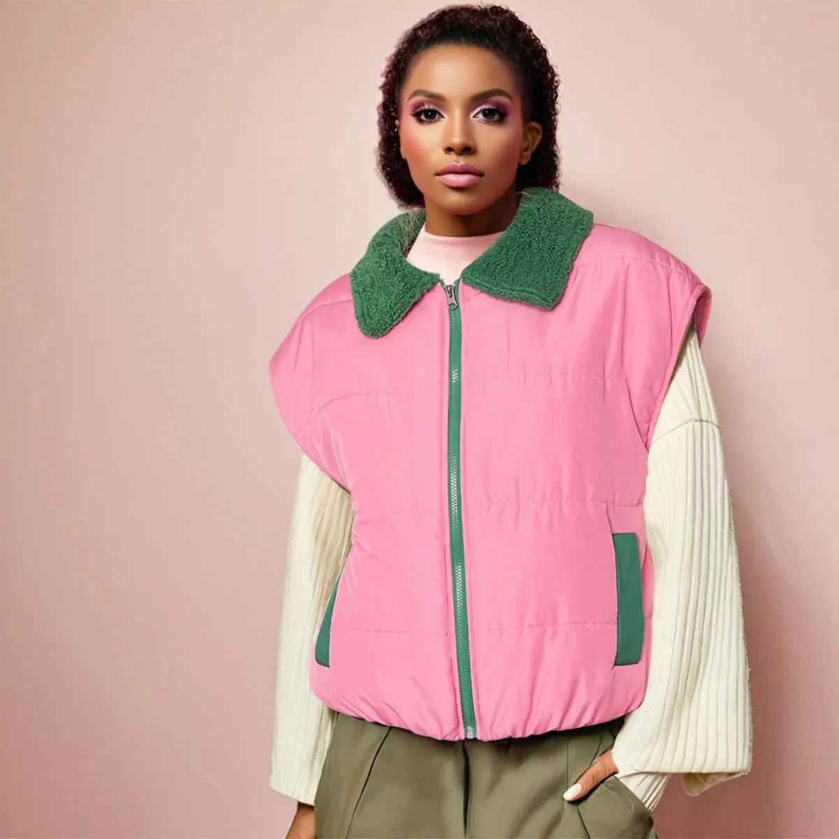 AKA Alpha Kappa Alpha Sorority Inspired Vest Shearling Collar Puffer Vest Women