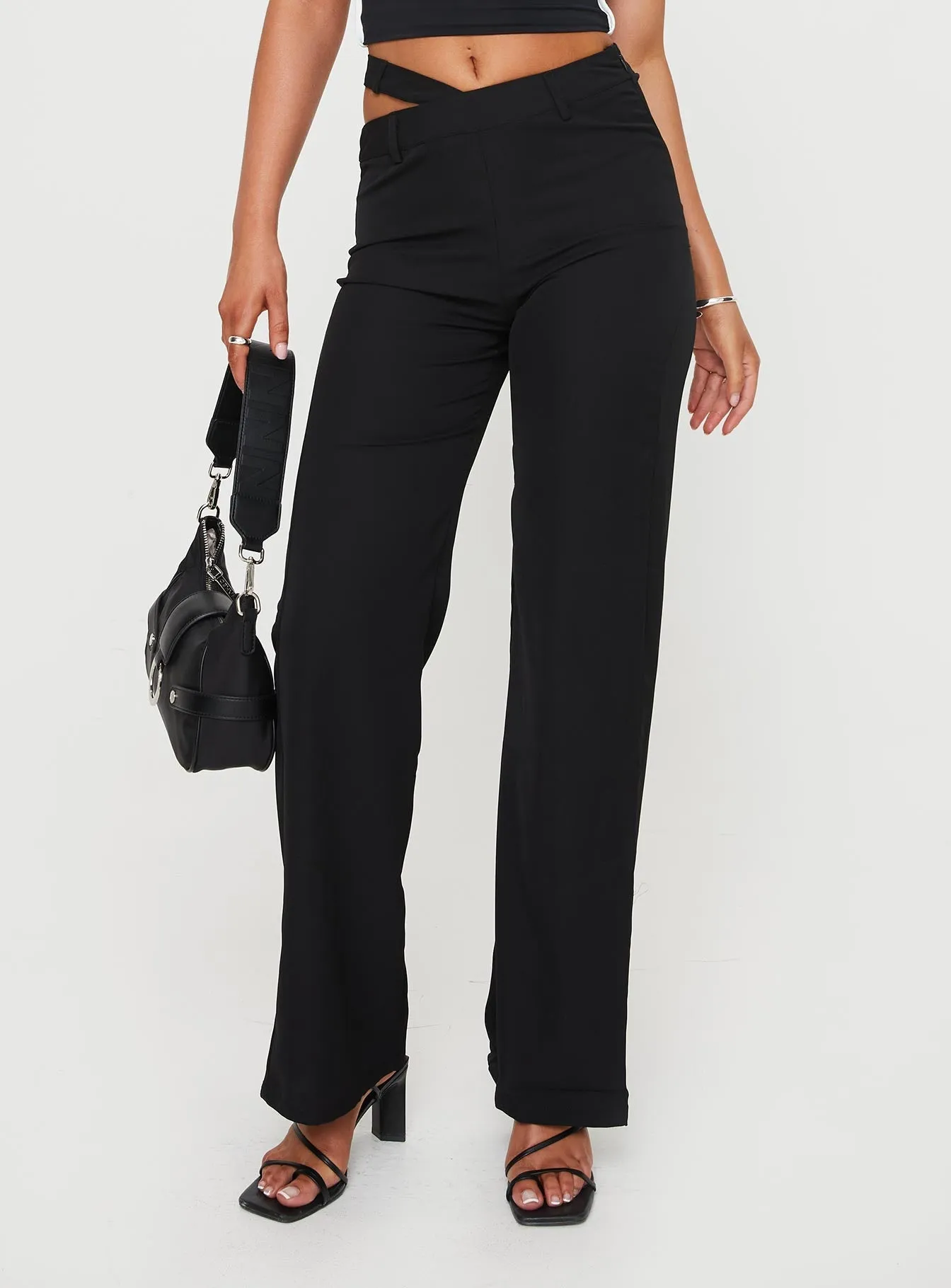 Arino Asymmetric Waistband Pants Black