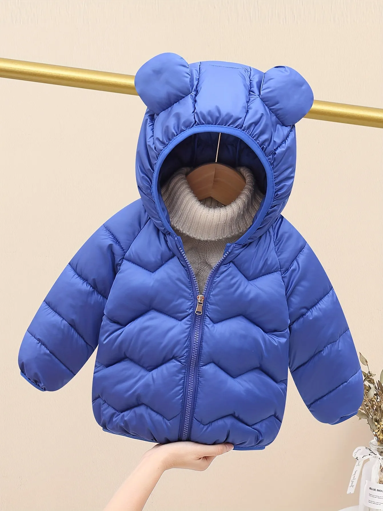 Baby Boys Warm Padded Jacket, Kids Cute Hooded Zip Up Coat With Ears For Winter/fall