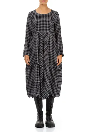 Balloon Grey Check Linen Dress