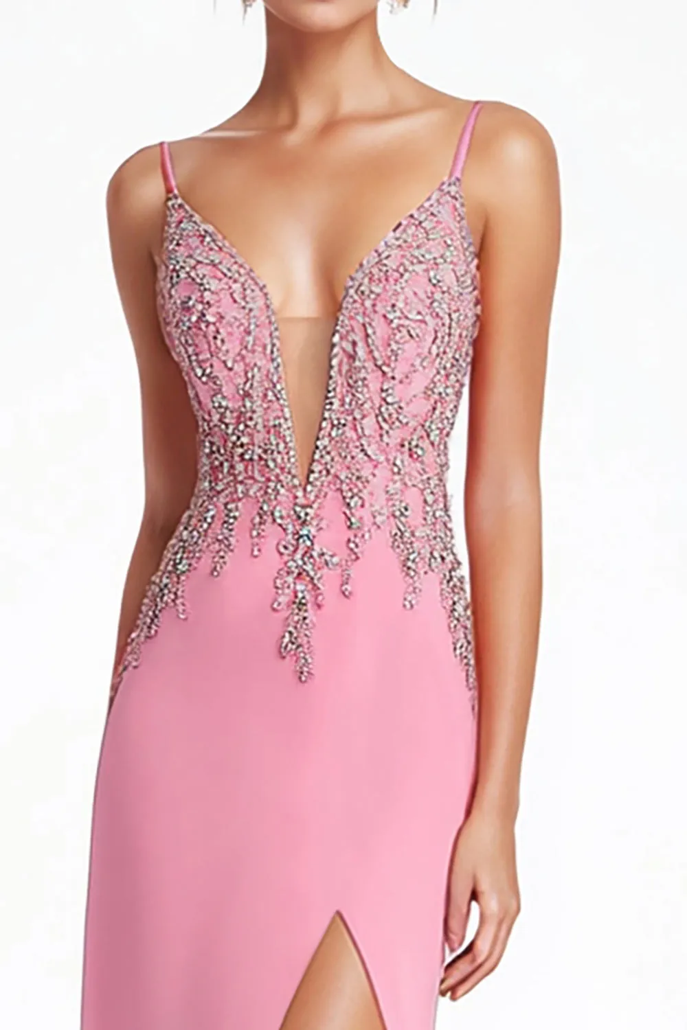 Beaded Sheath Pink Formal Dress with Slit