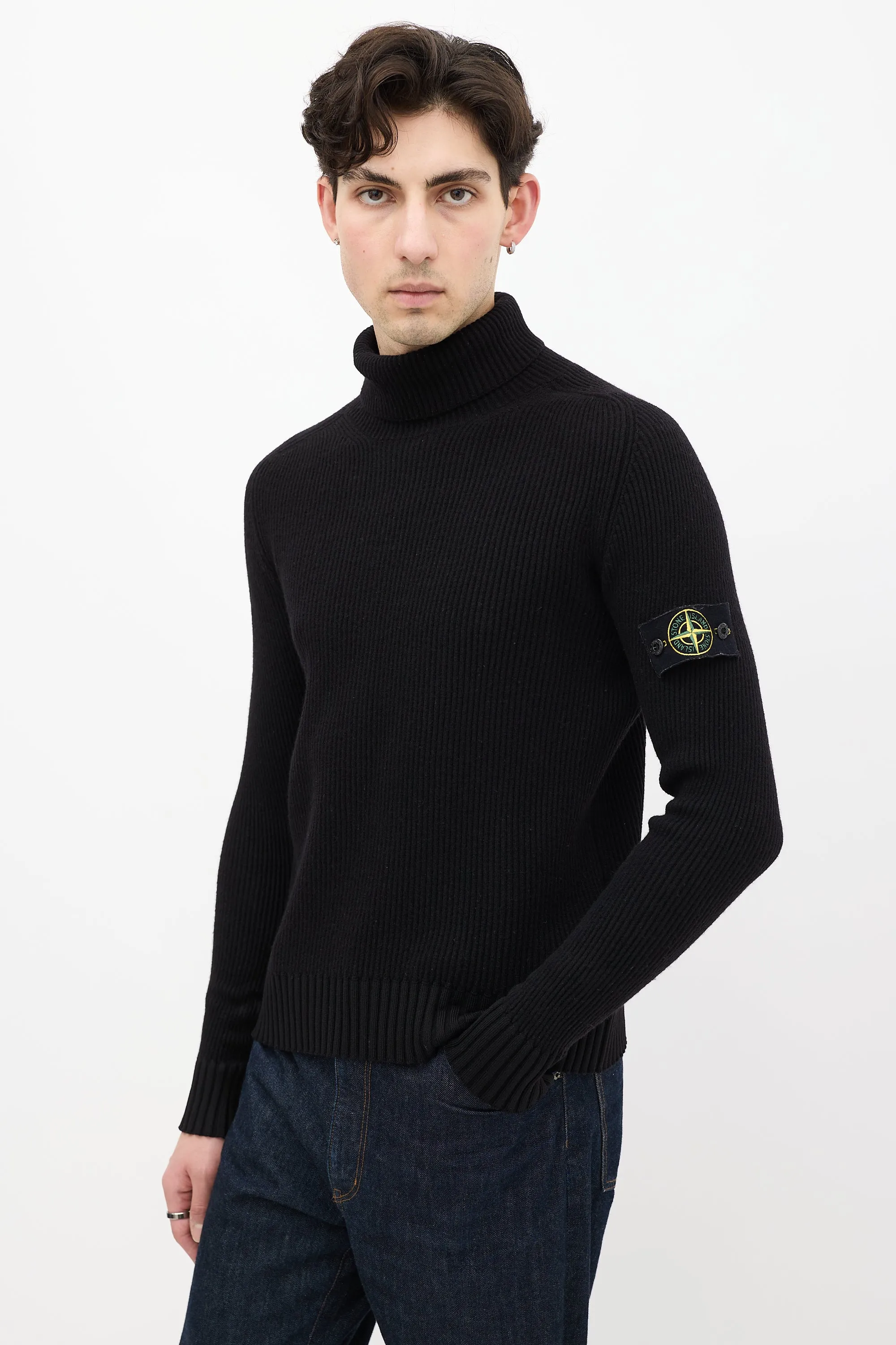 Black Wool Ribbed Turtleneck