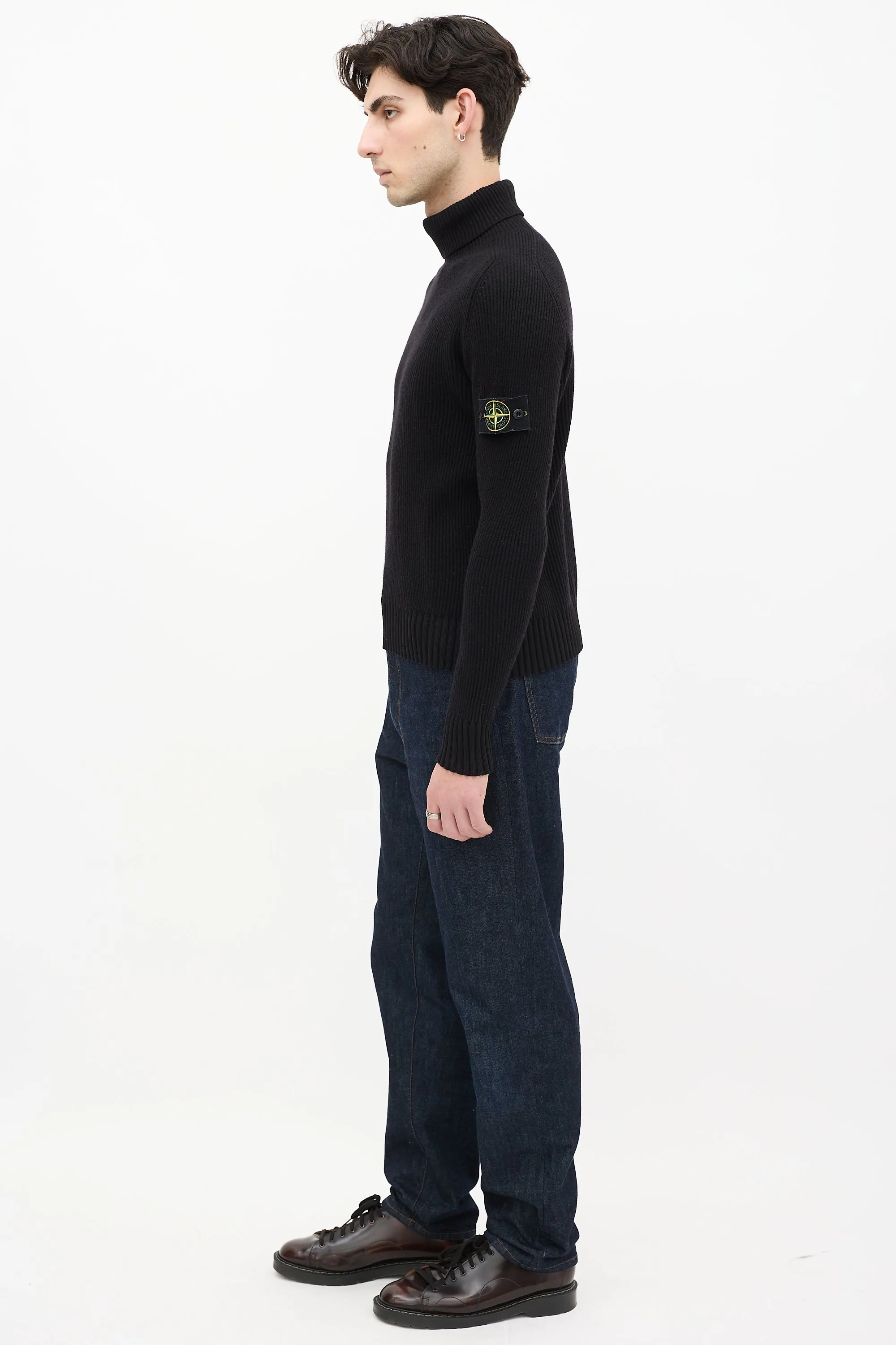 Black Wool Ribbed Turtleneck