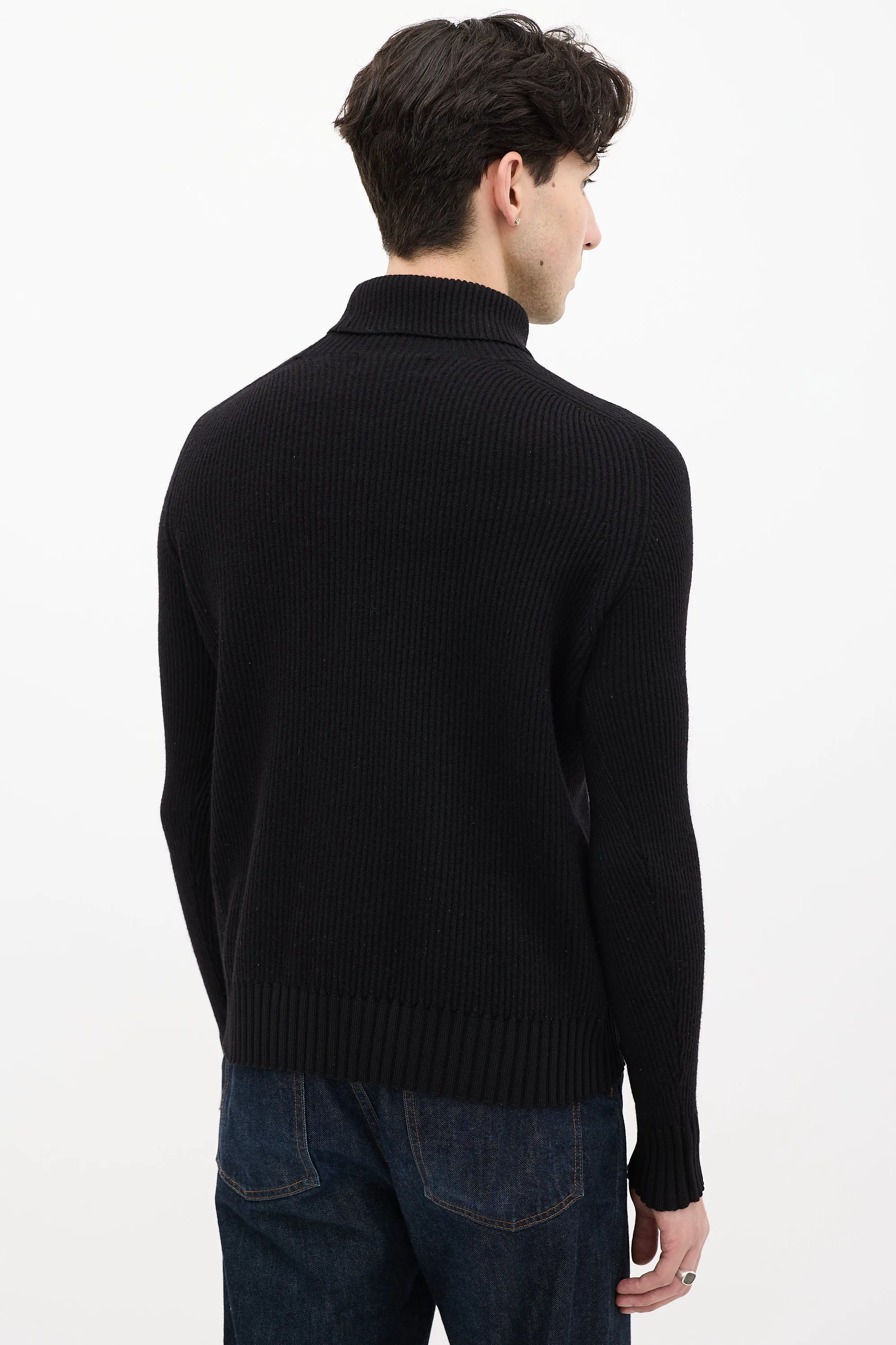 Black Wool Ribbed Turtleneck