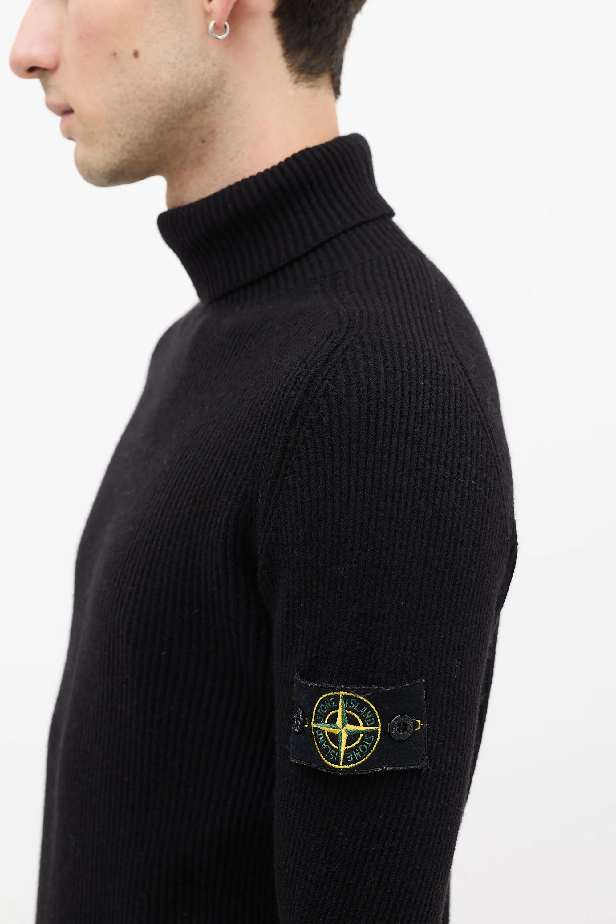 Black Wool Ribbed Turtleneck