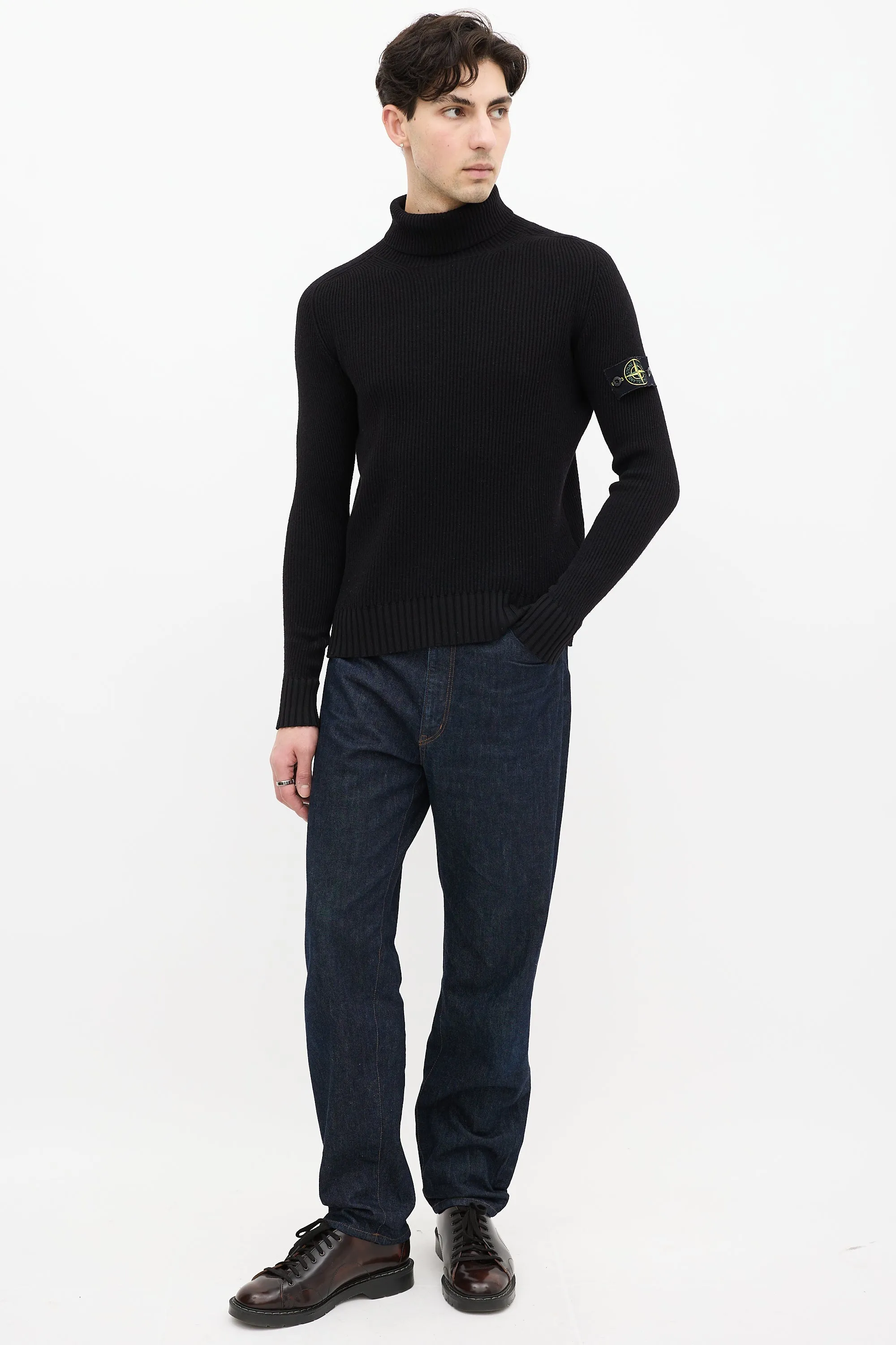 Black Wool Ribbed Turtleneck