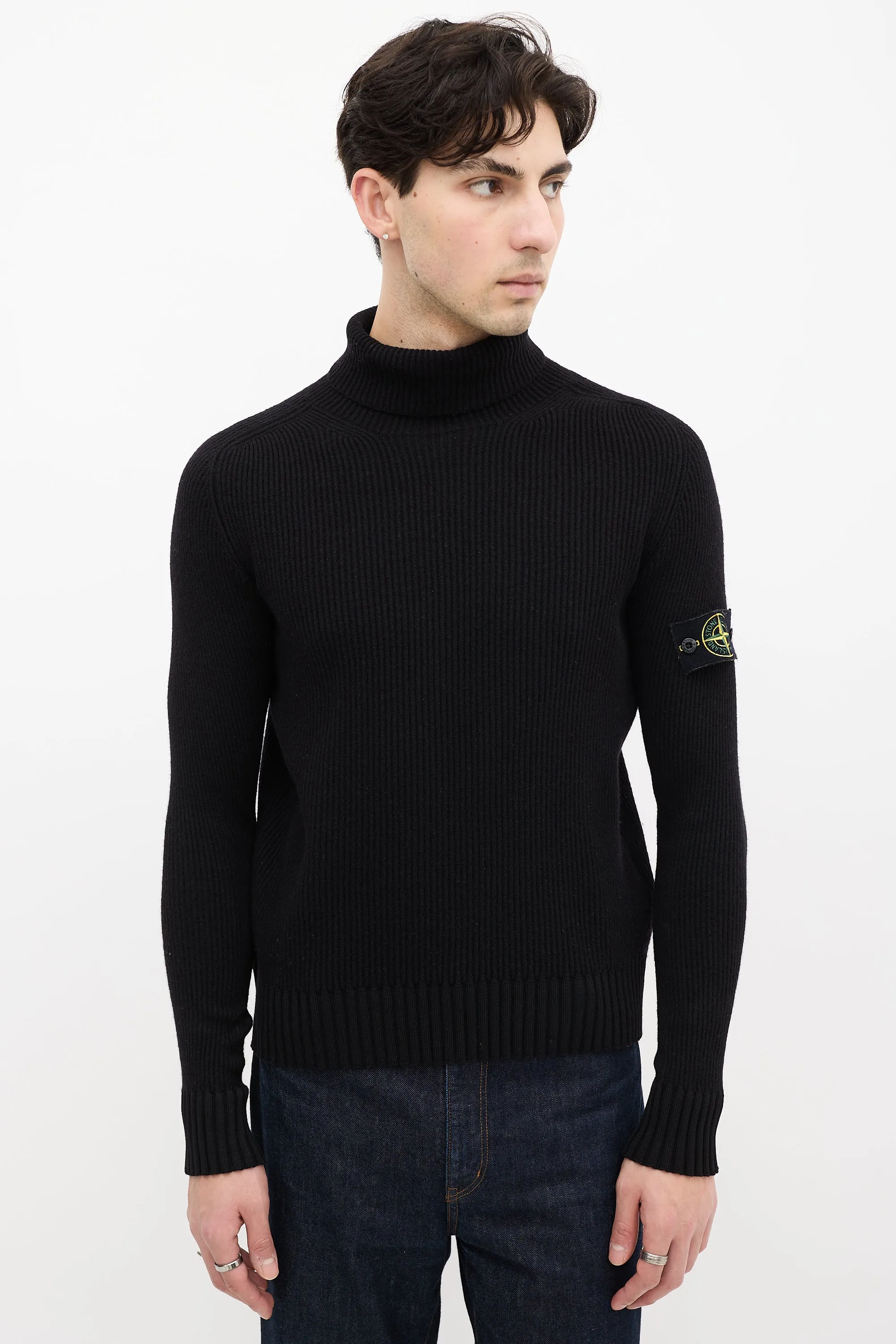 Black Wool Ribbed Turtleneck