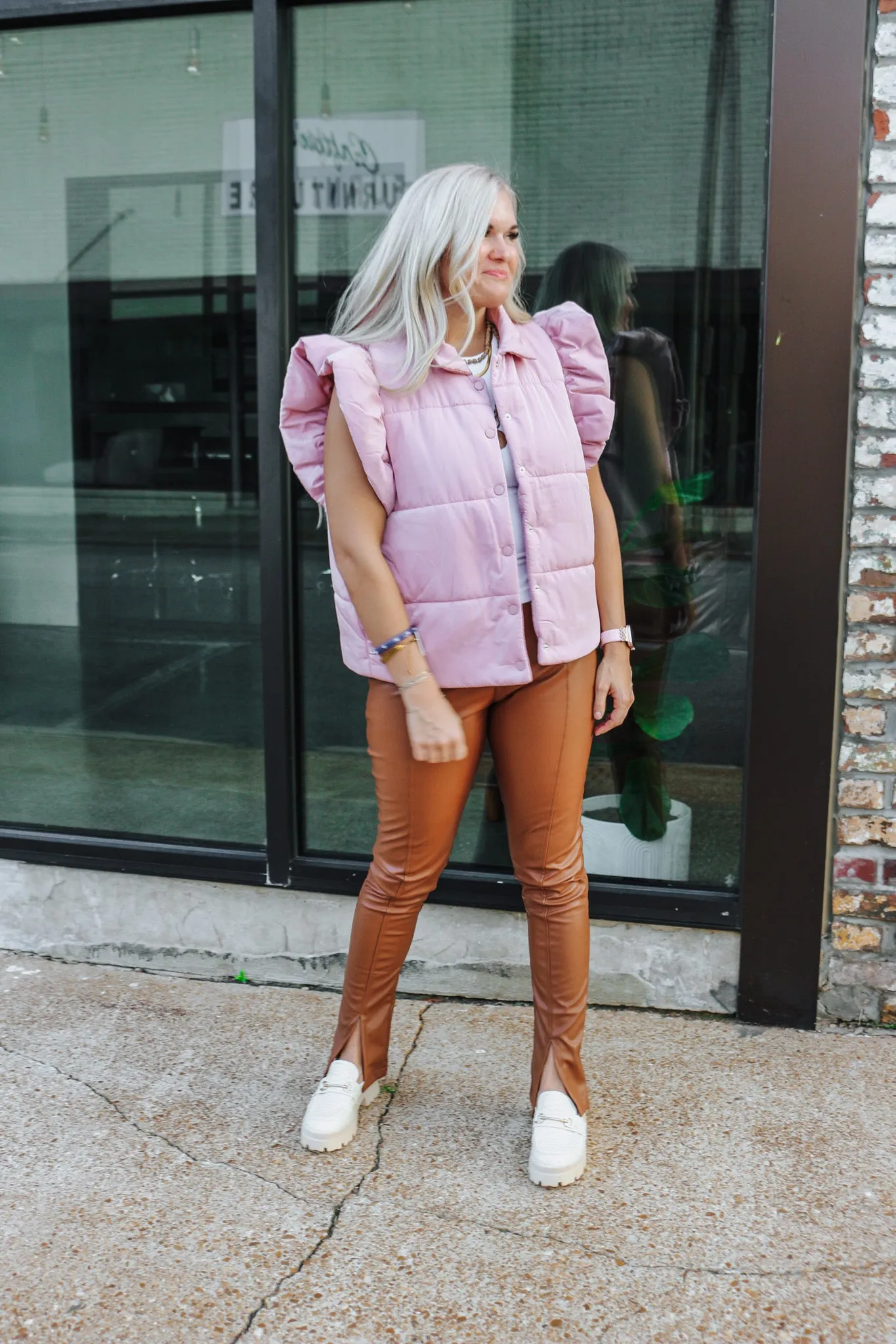 Call Me Crazy Blush Ruffle Puffer Vest