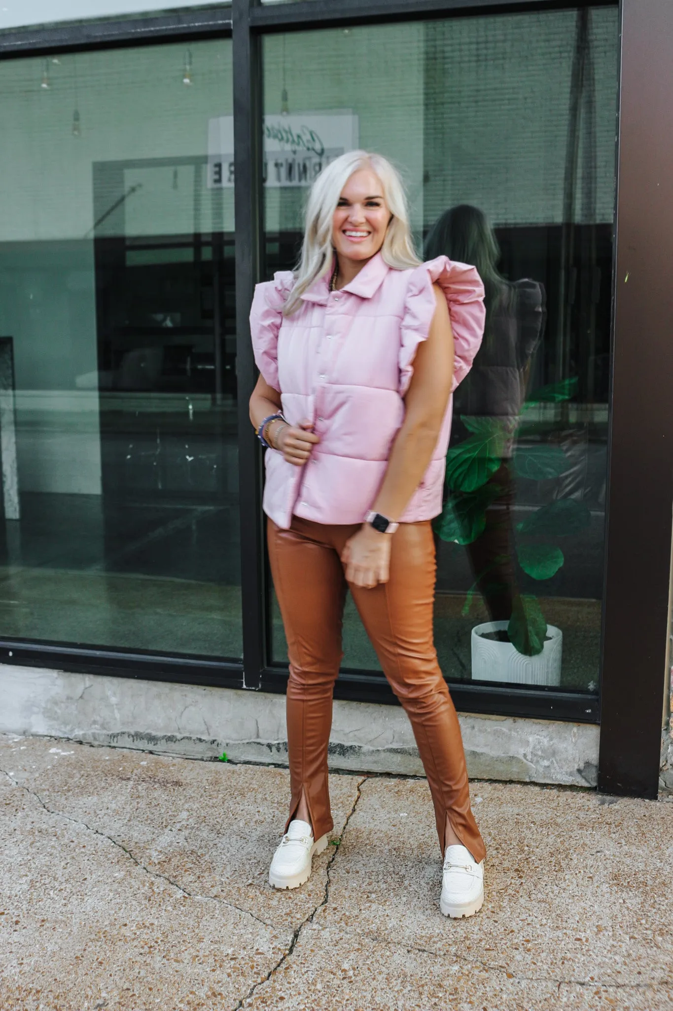 Call Me Crazy Blush Ruffle Puffer Vest