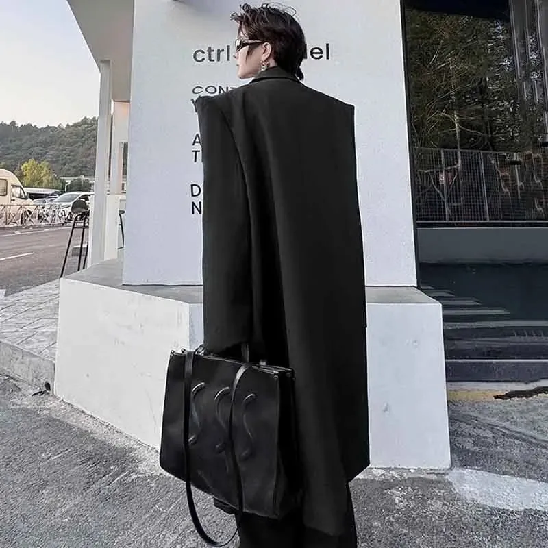 Casual Solid Black Trench Coat