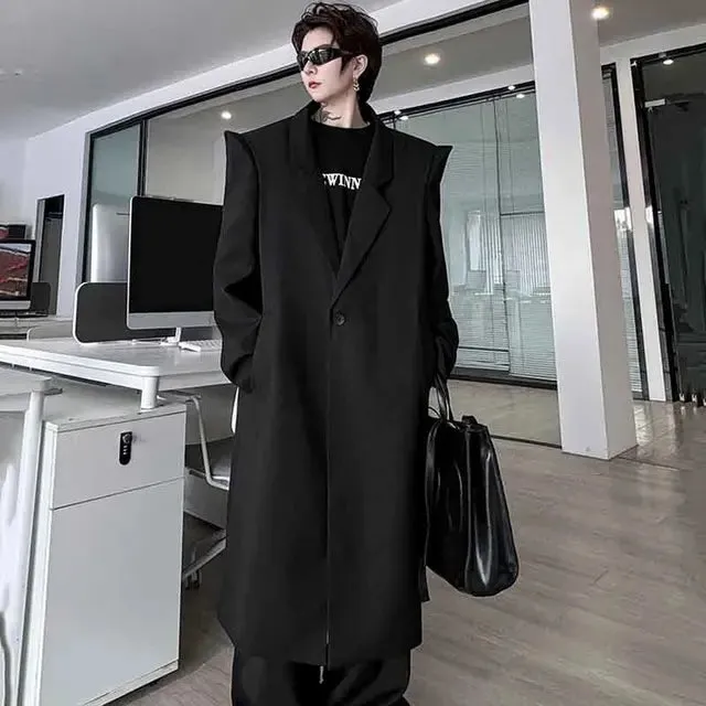 Casual Solid Black Trench Coat