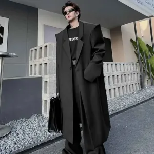 Casual Solid Black Trench Coat