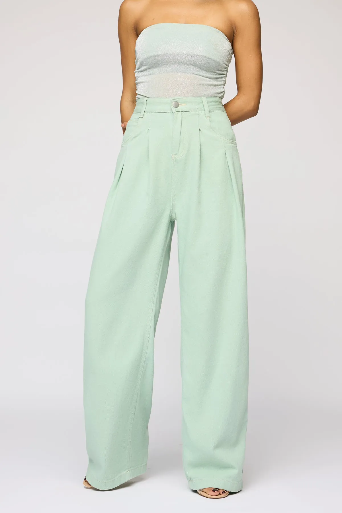 Celadon Green Denim Korean Pants