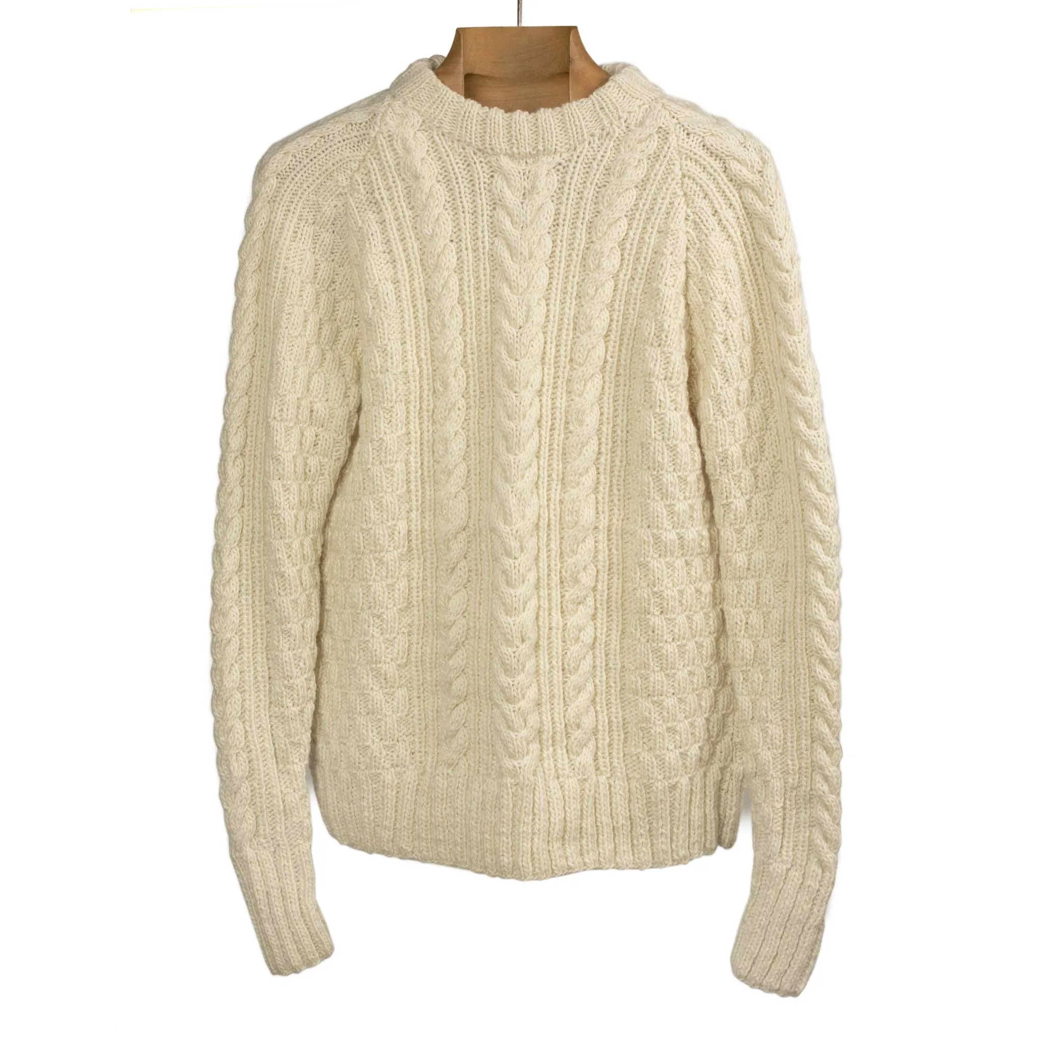 Chamula handknit fisherman pullover in Ivory merino wool