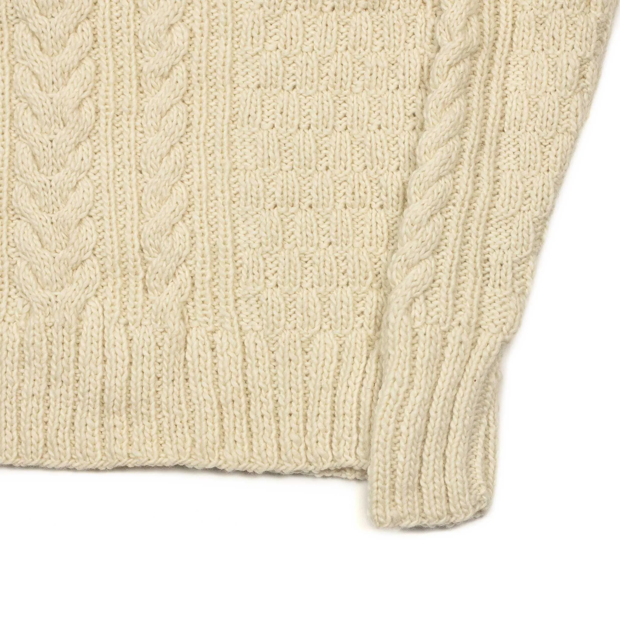 Chamula handknit fisherman pullover in Ivory merino wool