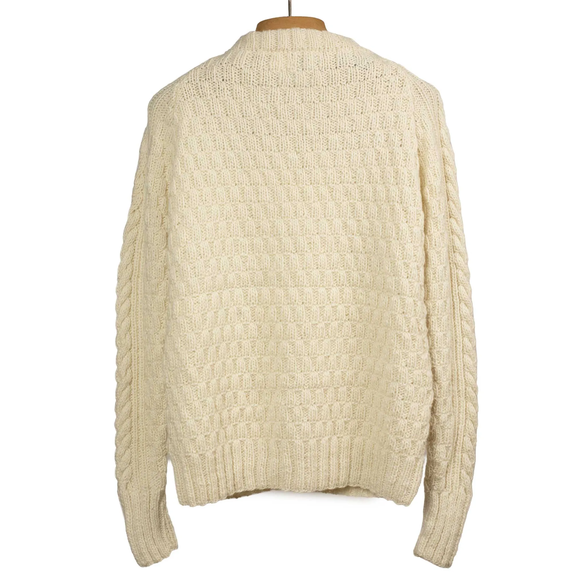 Chamula handknit fisherman pullover in Ivory merino wool