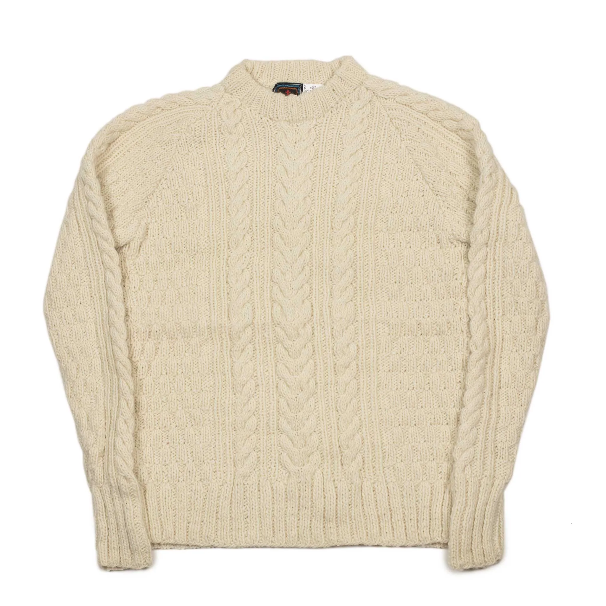 Chamula handknit fisherman pullover in Ivory merino wool