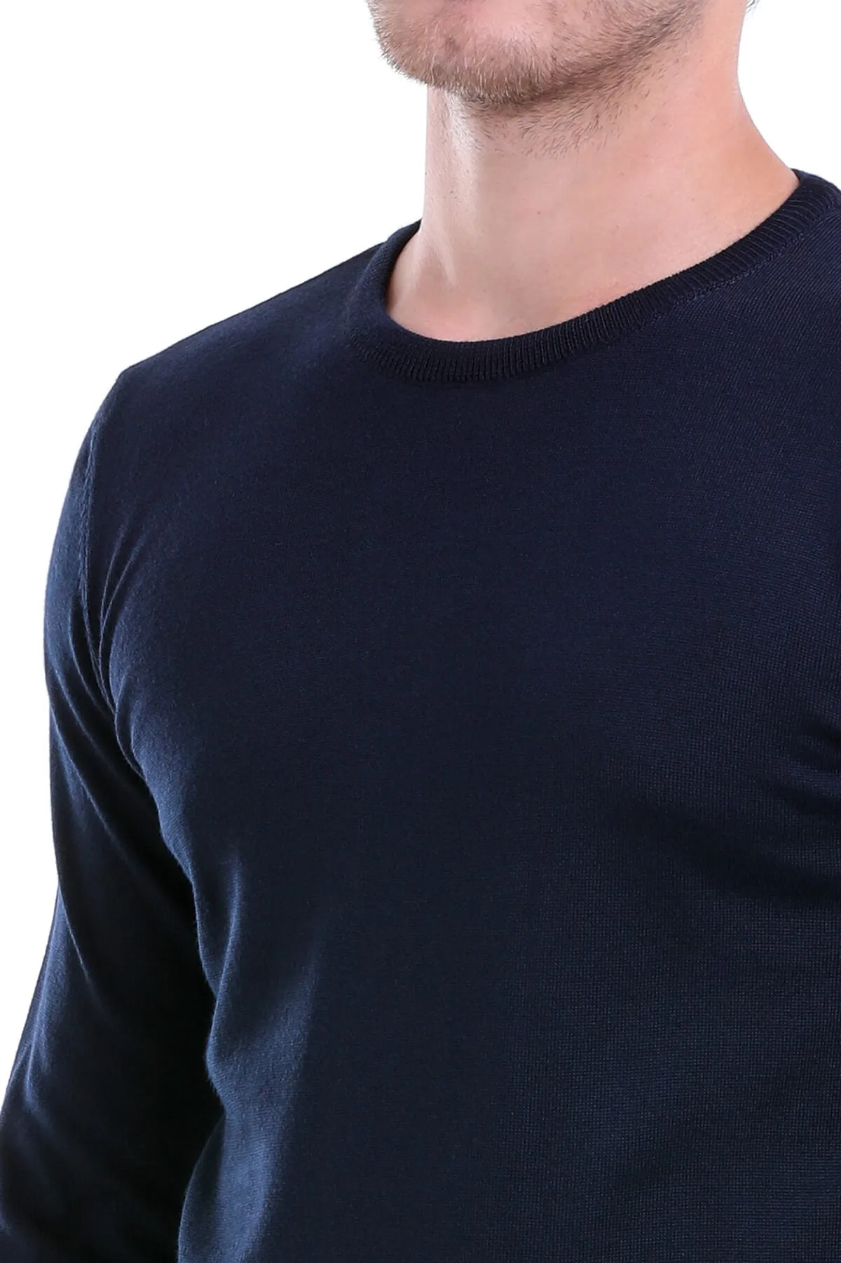 Comfort Fit Wool Blend Navy Crewneck Sweater