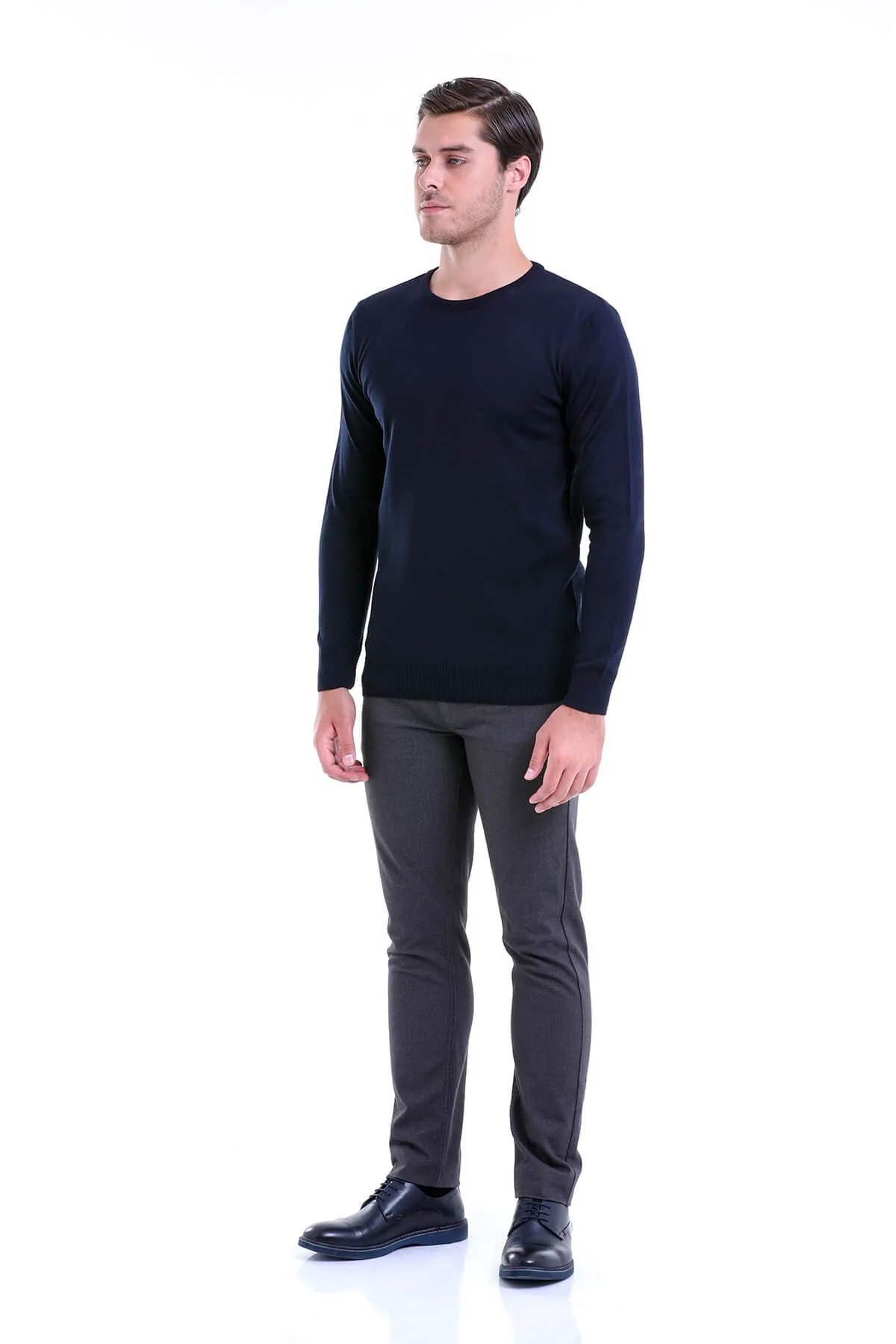 Comfort Fit Wool Blend Navy Crewneck Sweater