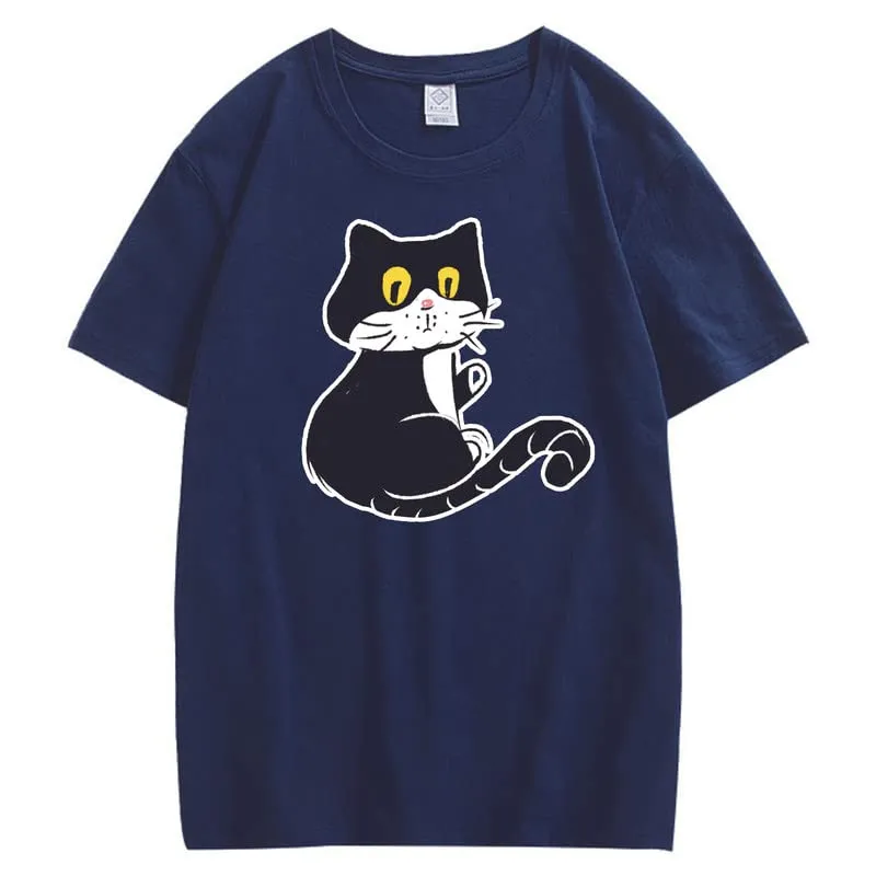 CORIRESHA Teen Cat T-Shirt Round Neck Short Sleeves Loose Soft Cozy Cute Tops