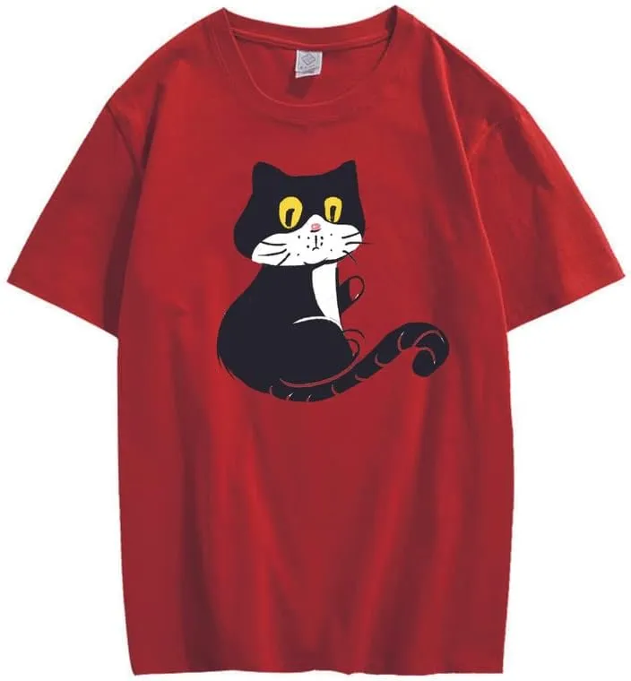 CORIRESHA Teen Cat T-Shirt Round Neck Short Sleeves Loose Soft Cozy Cute Tops