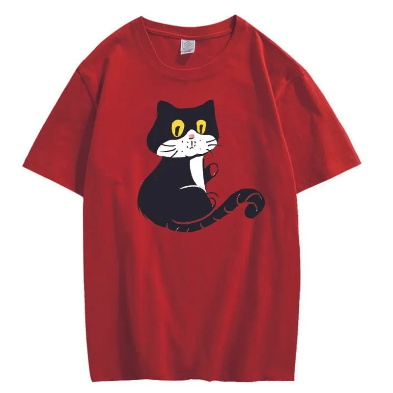 CORIRESHA Teen Cat T-Shirt Round Neck Short Sleeves Loose Soft Cozy Cute Tops