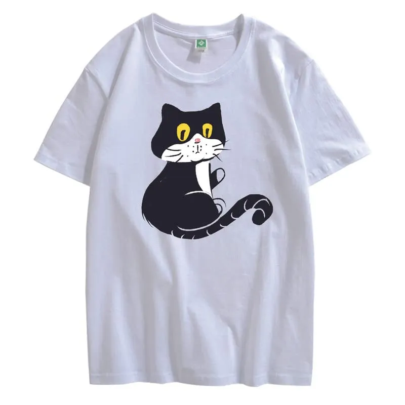 CORIRESHA Teen Cat T-Shirt Round Neck Short Sleeves Loose Soft Cozy Cute Tops