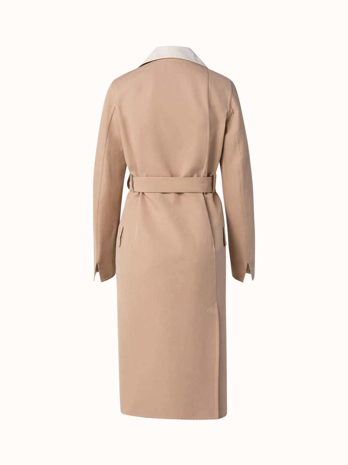 Cotton Silk Double Face Two-Tone Belted Trench Coat