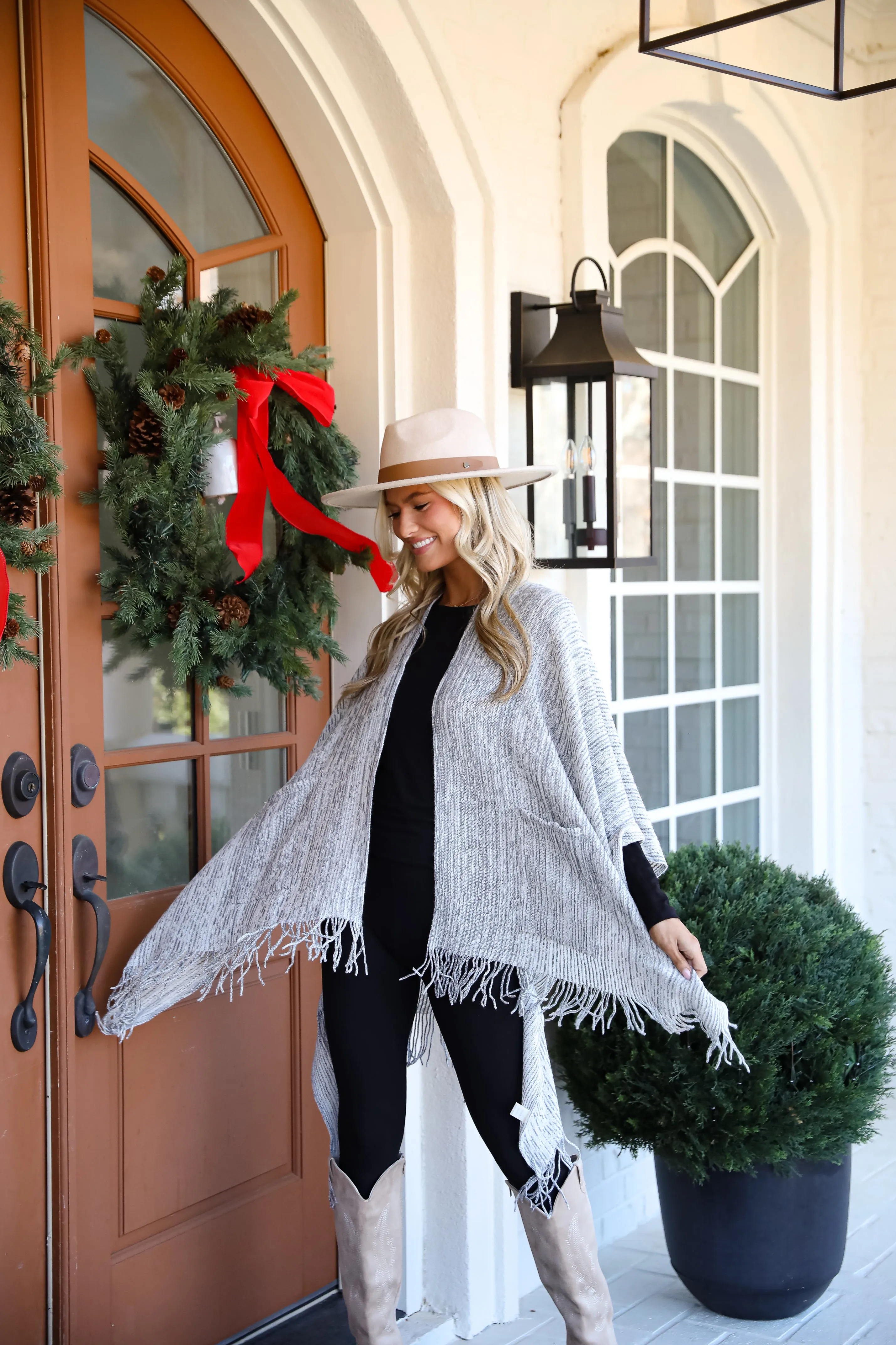 Cozy Afternoon Ivory Knit Fringe Shawl