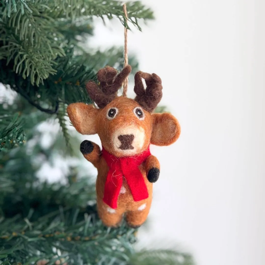 Cozy Reindeer Wool Felt Ornament 6"