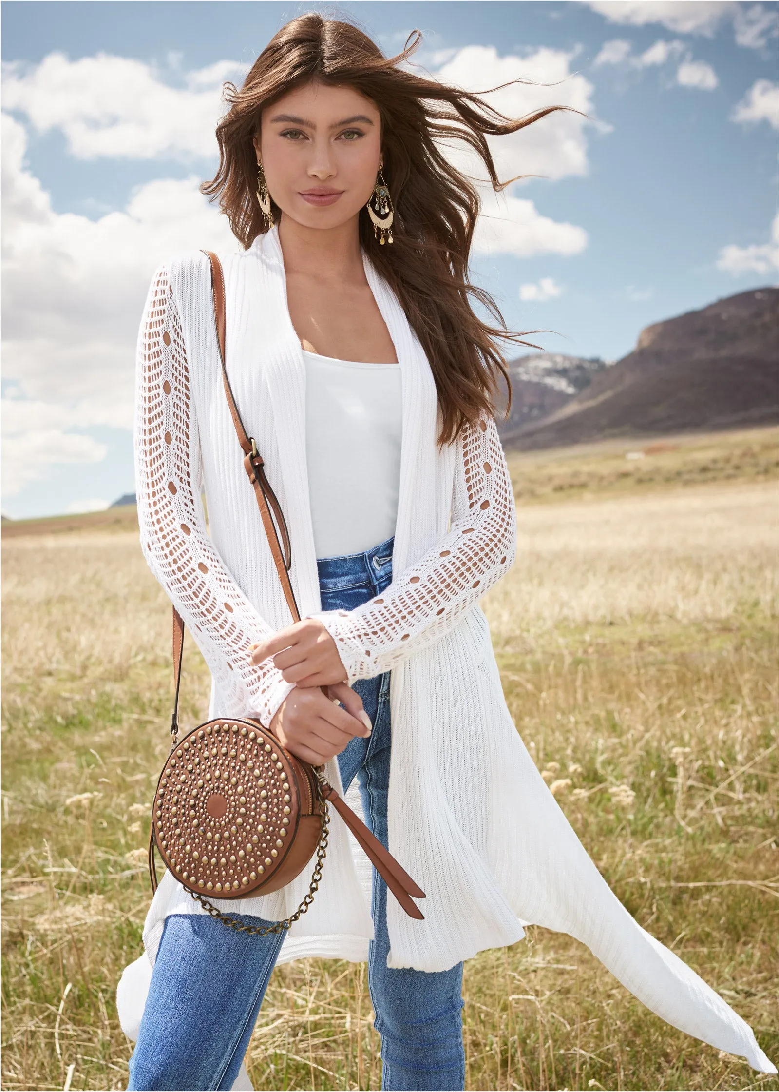 Crochet Sleeve Duster - White