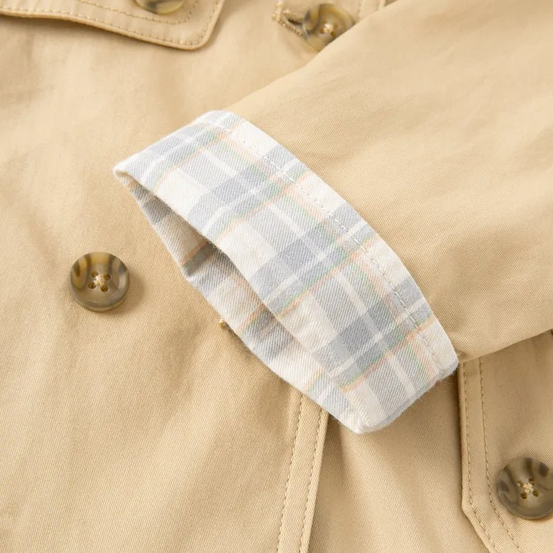 Darling Plaid Detail Boy Khaki Hooded Trench Coat