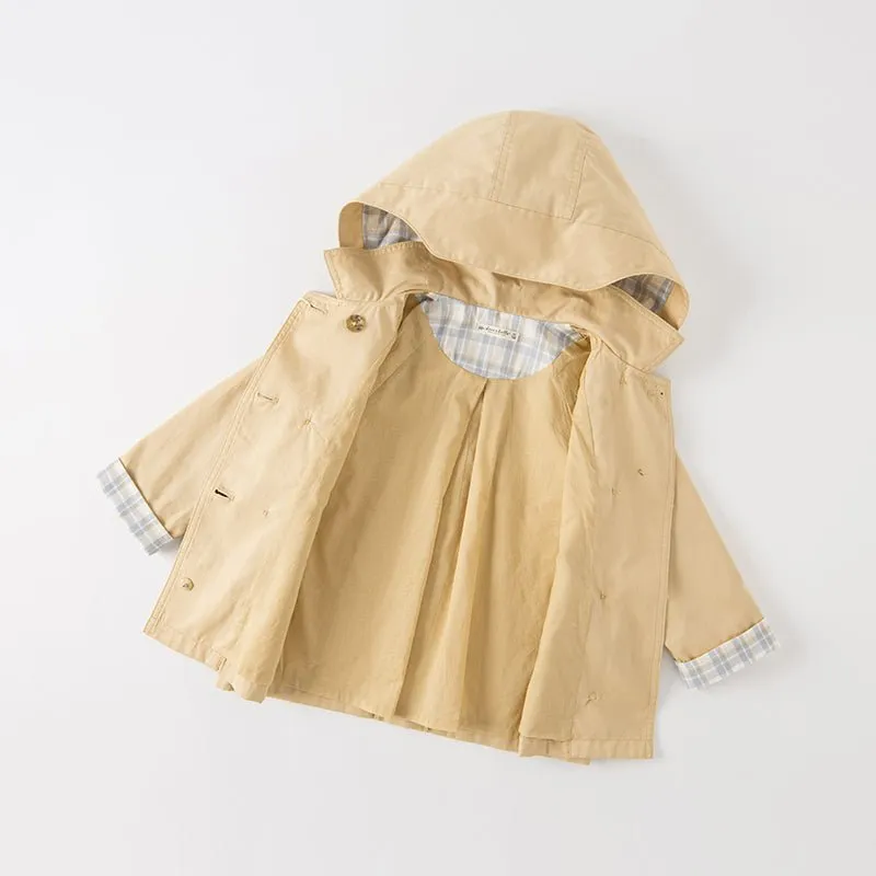 Darling Plaid Detail Boy Khaki Hooded Trench Coat