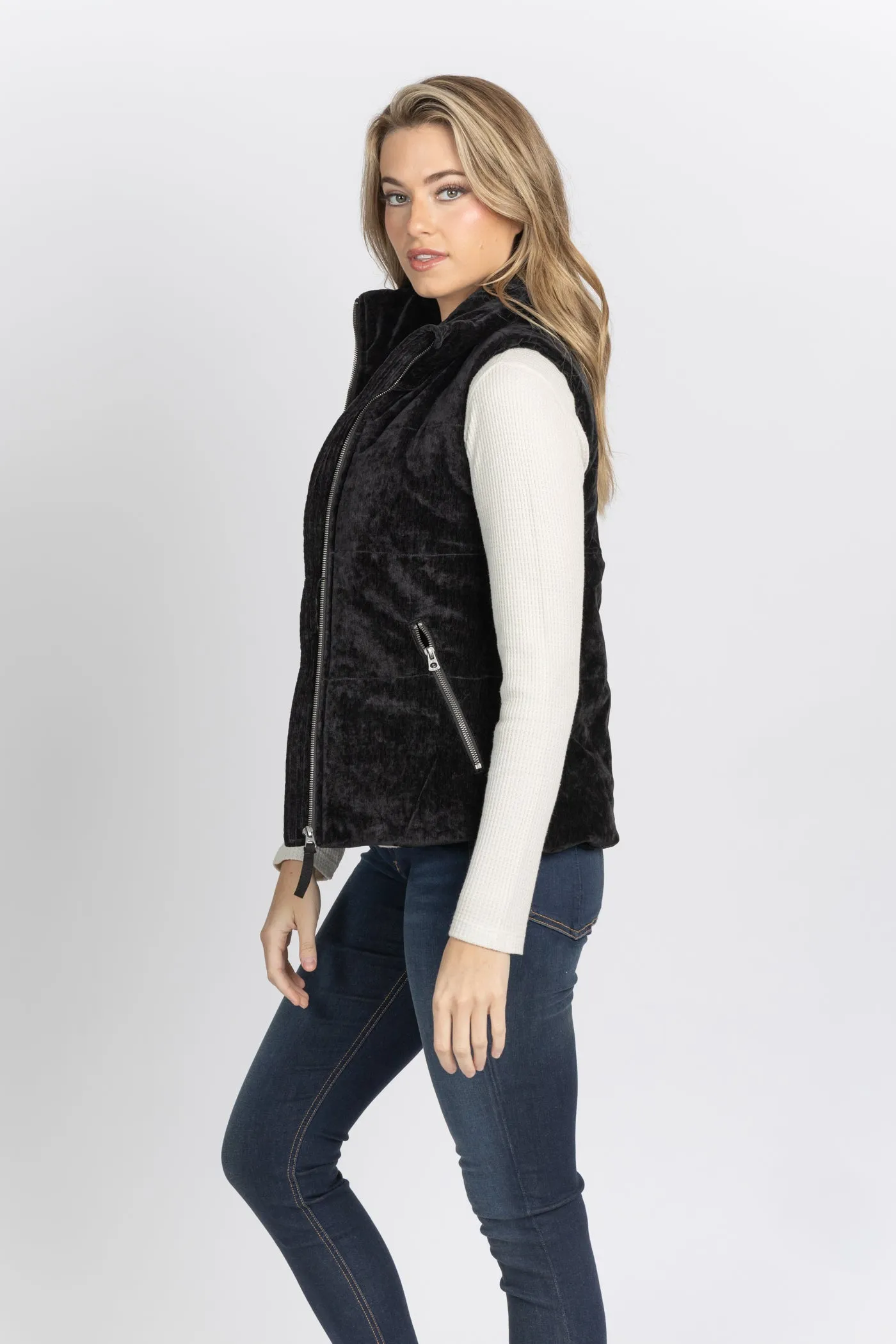 Dylan Velvet Puffer Vest Black