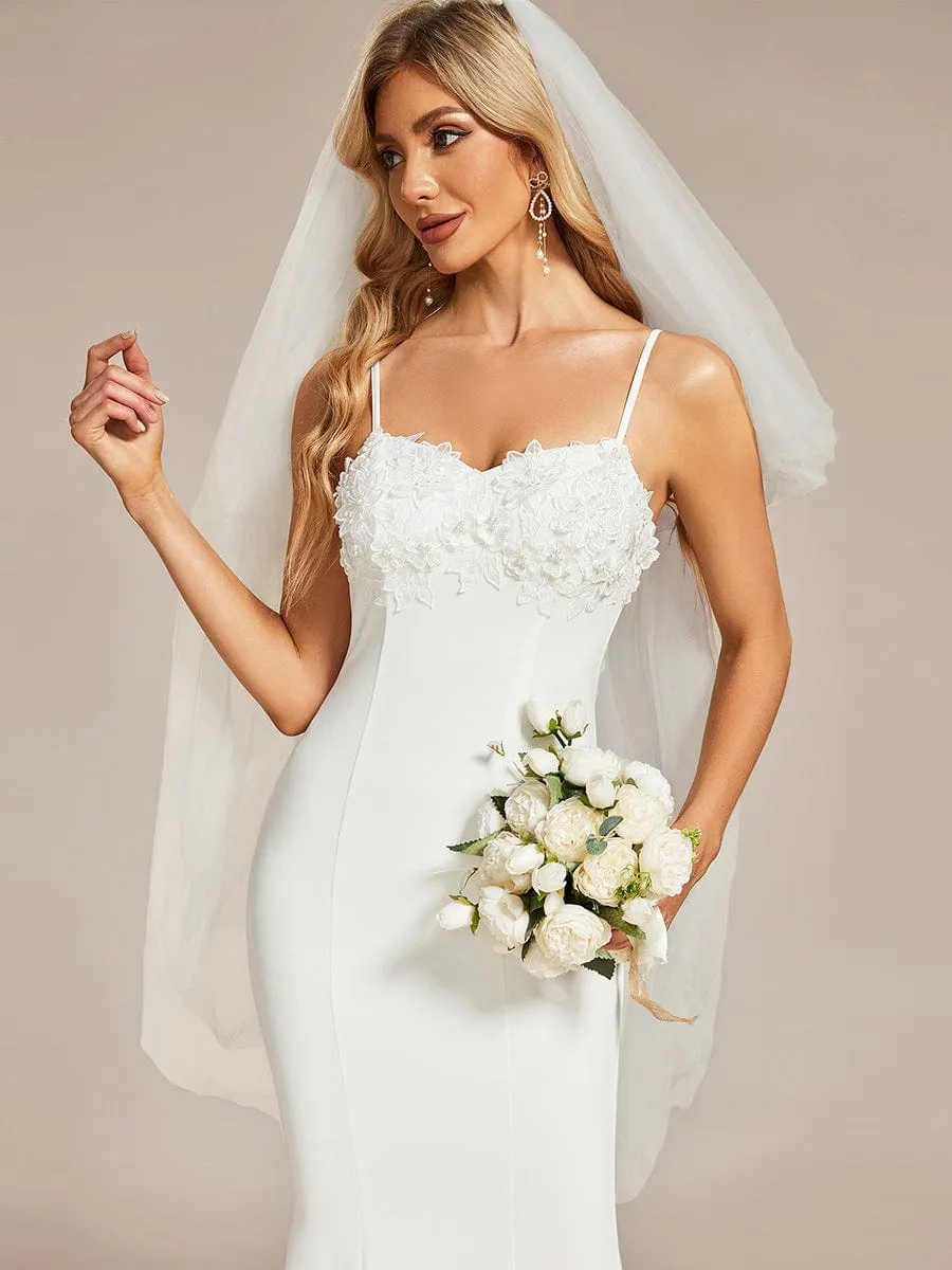 Elegant Lace Applique Mermaid Wedding Dress with Spaghetti Straps