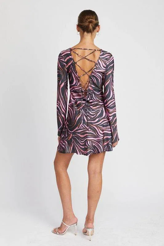 Emory Park Zebra Print Mini Dress With Laced Up Back