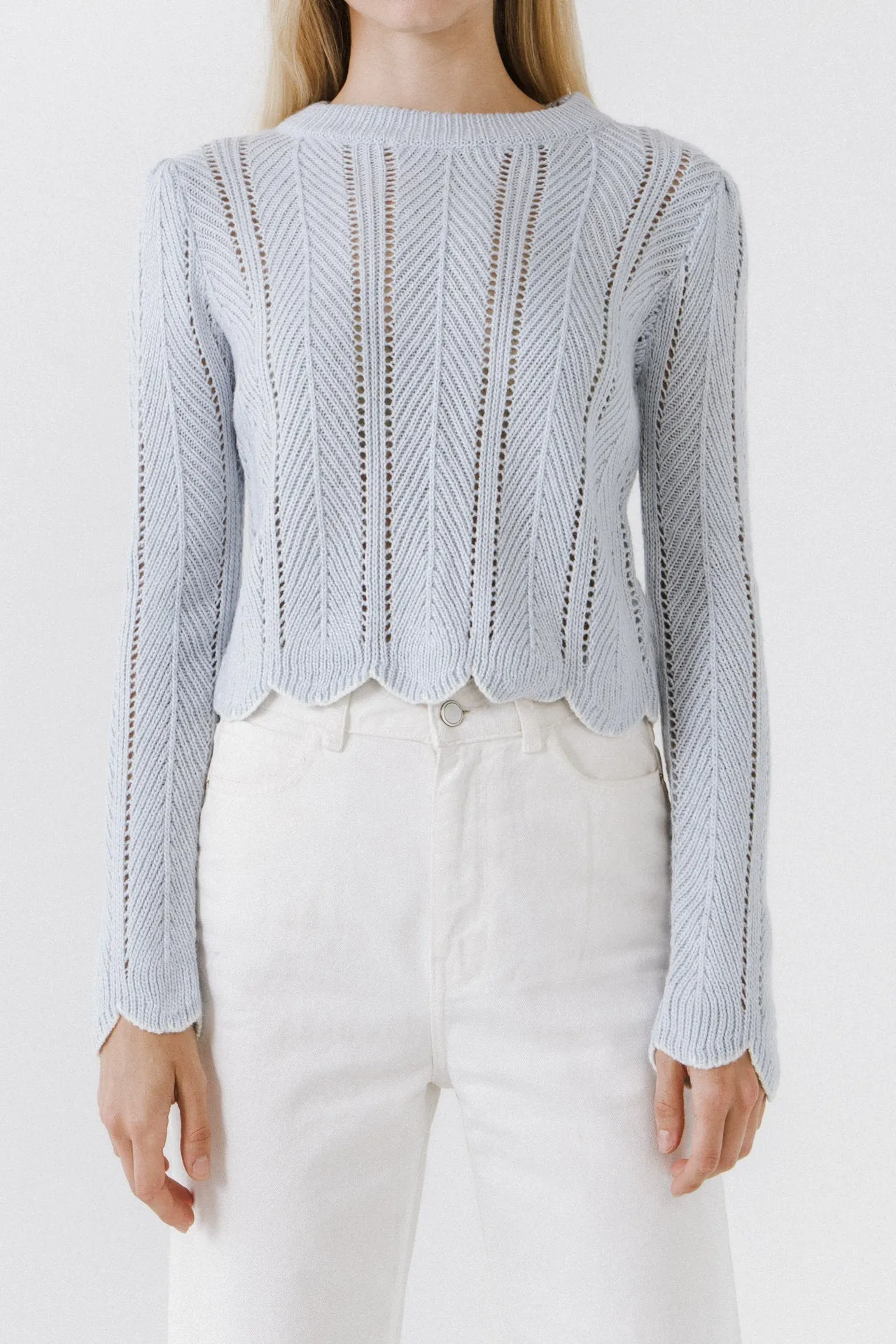 English Factory - Scallop Contrast Trimmed Knit Sweater