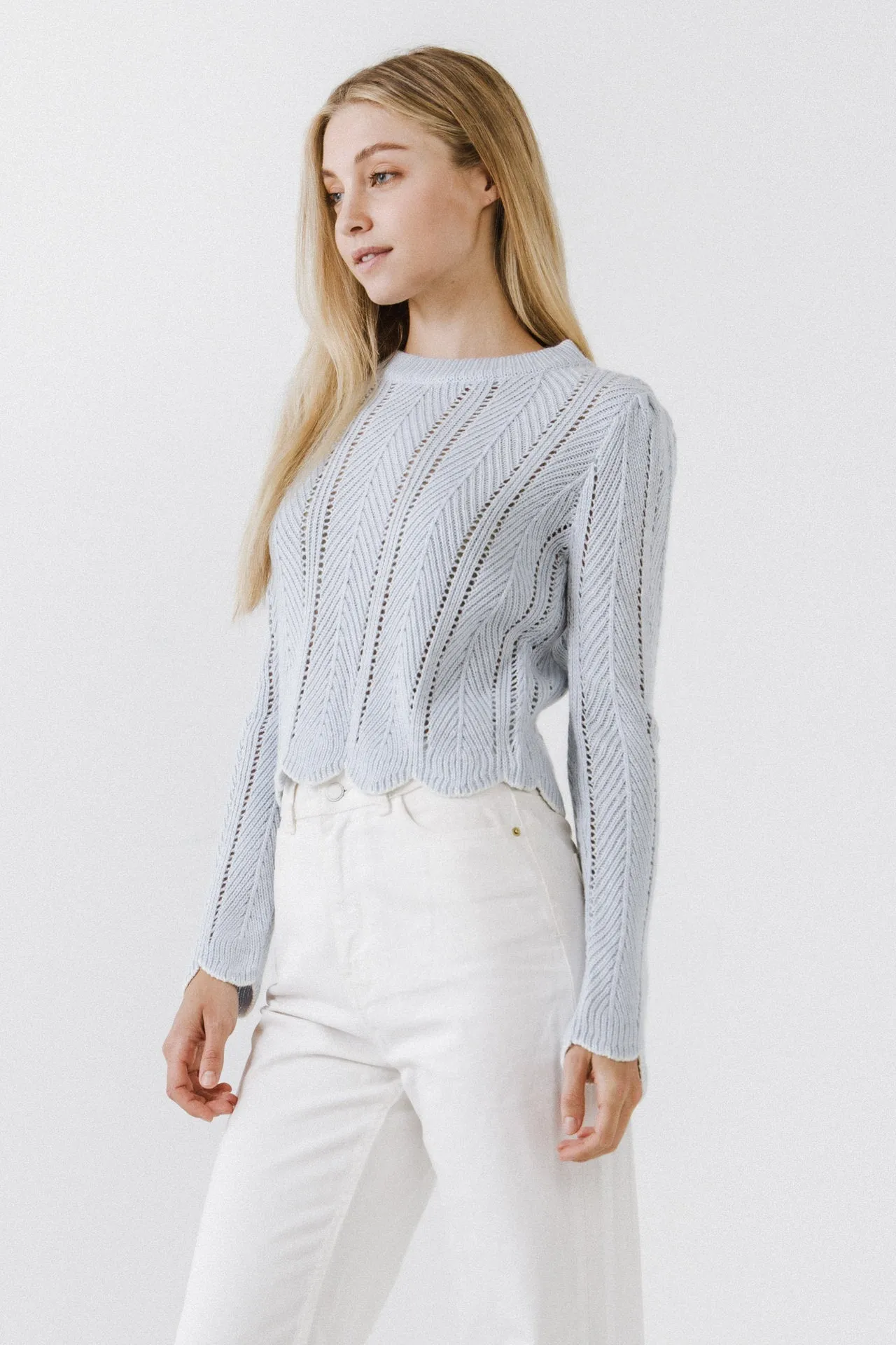 English Factory - Scallop Contrast Trimmed Knit Sweater